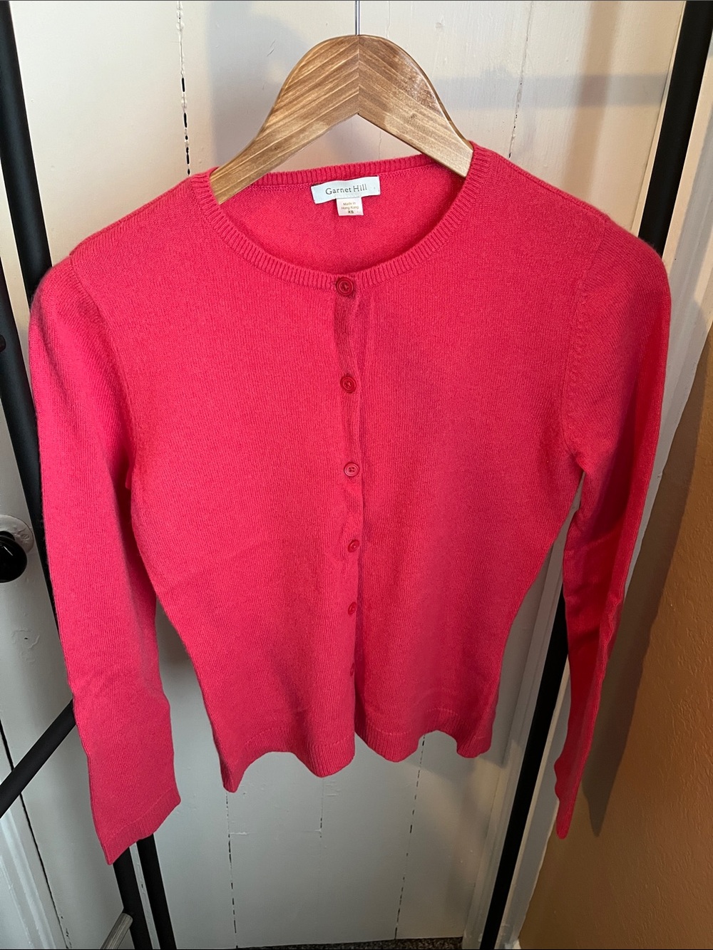 Garnet Hill Coral-Pink Crewneck Button Cardigan